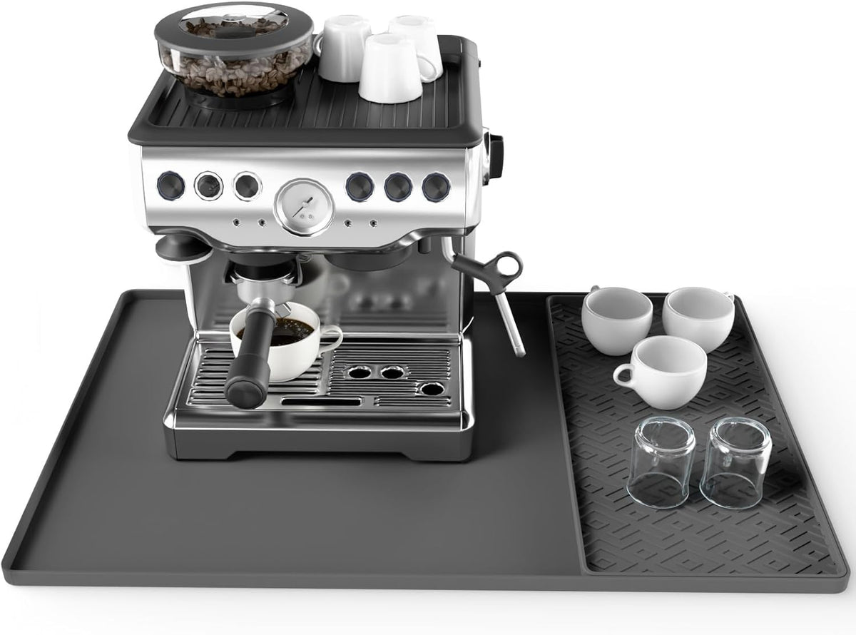 Silicone Coffee mat 24''x16'' – Non-Slip Bar Mat with Detachable Drying Layer for Espresso Machines, Countertops & Dish Racks