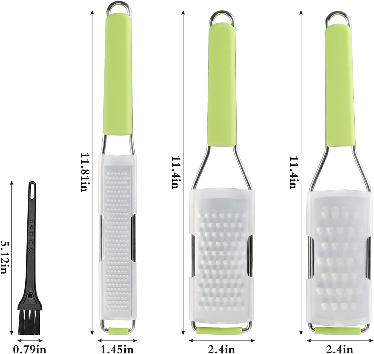 Cambom Lemon Zester Grater Three-piece Suit - Heavy Duty Kitchen Tool for Parmesan Cheese, Ginger, Garlic, Nutmeg, Chocolate, Vegetables，Fruits，Stainless Steel Grater Dishwasher Safe Green