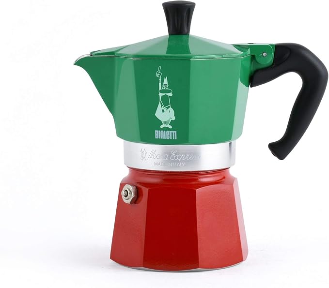 Bialetti - Moka Express Italia Collection: Iconic Stovetop Espresso Maker, Makes Real Italian Coffee, Moka Pot 3 Cups (4.3 Oz - 130 Ml), Aluminium, Colored in Red Green Silver