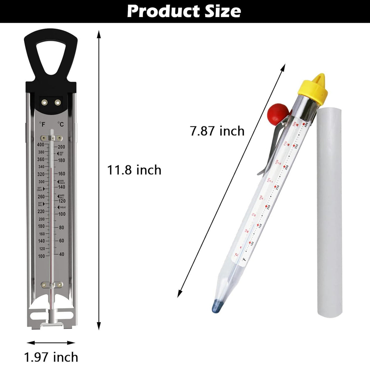 Candy Thermometer with Pot Clip, 2 Pack Deep Fry Oil Kitchen Food Cooking Thermometer for Jam, Syrup, Jelly, and Deep Fry, Stainless Steel Instant Read Candy Thermometer for Candy Making