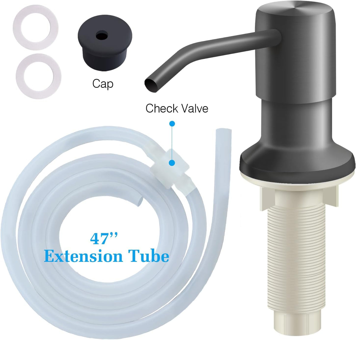 Soap Dispenser for Kitchen Sink and Extension Tube Kit, Stainless Steel Countertop SoapDispenser with 47 Inches Tube Connects Directly to Soap Bottle, Hand and Dish Soap Dispenser Pump （Gray）