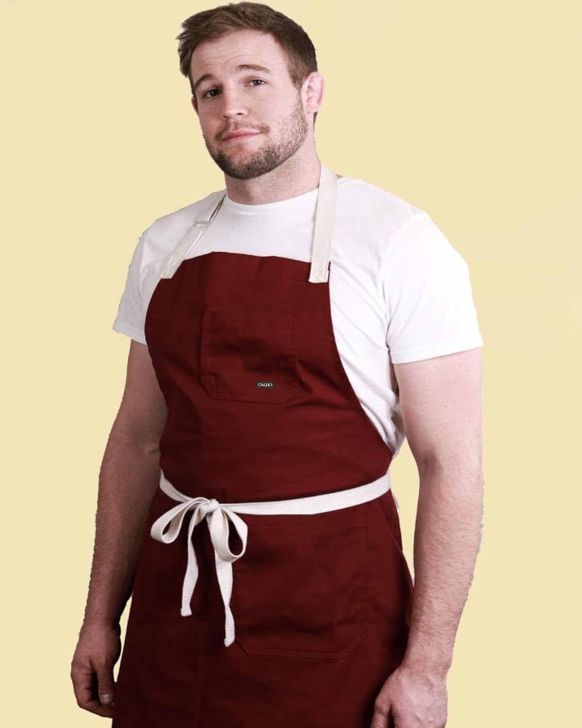 Caldo Daily Cotton Kitchen Apron for Cooking- Mens and Womens Chef Apron (Burgundy)