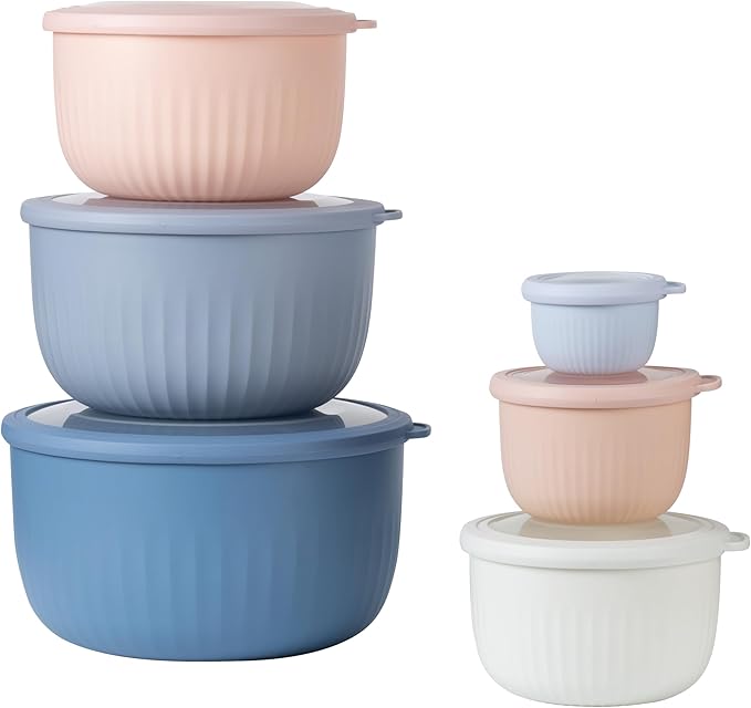COOK WITH COLOR Prep Bowls with Lids- Wide and Deep Nesting Plastic Small Mixing Bowl Set with Lids, 12 Piece Set - Deep Bowls, Blue/Pink