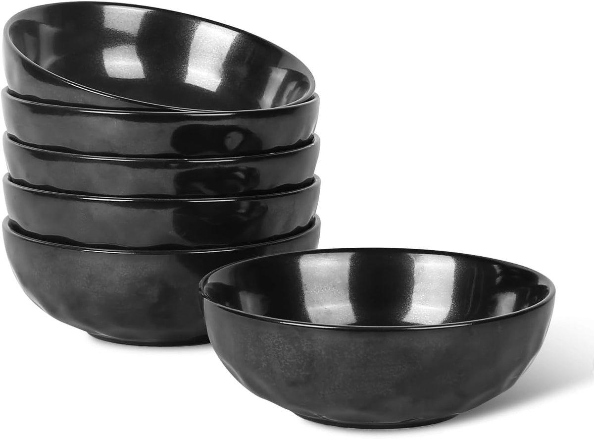 vicrays Ceramic Pasta Bowls Set, 32 Ounce Soup Bowls, Large Salad Bowls, Chip Resistant, Dishwasher Microwave Safe, Fluted stoneware Bowls for Kitchen, Serving Bowls - Set of 6 Black