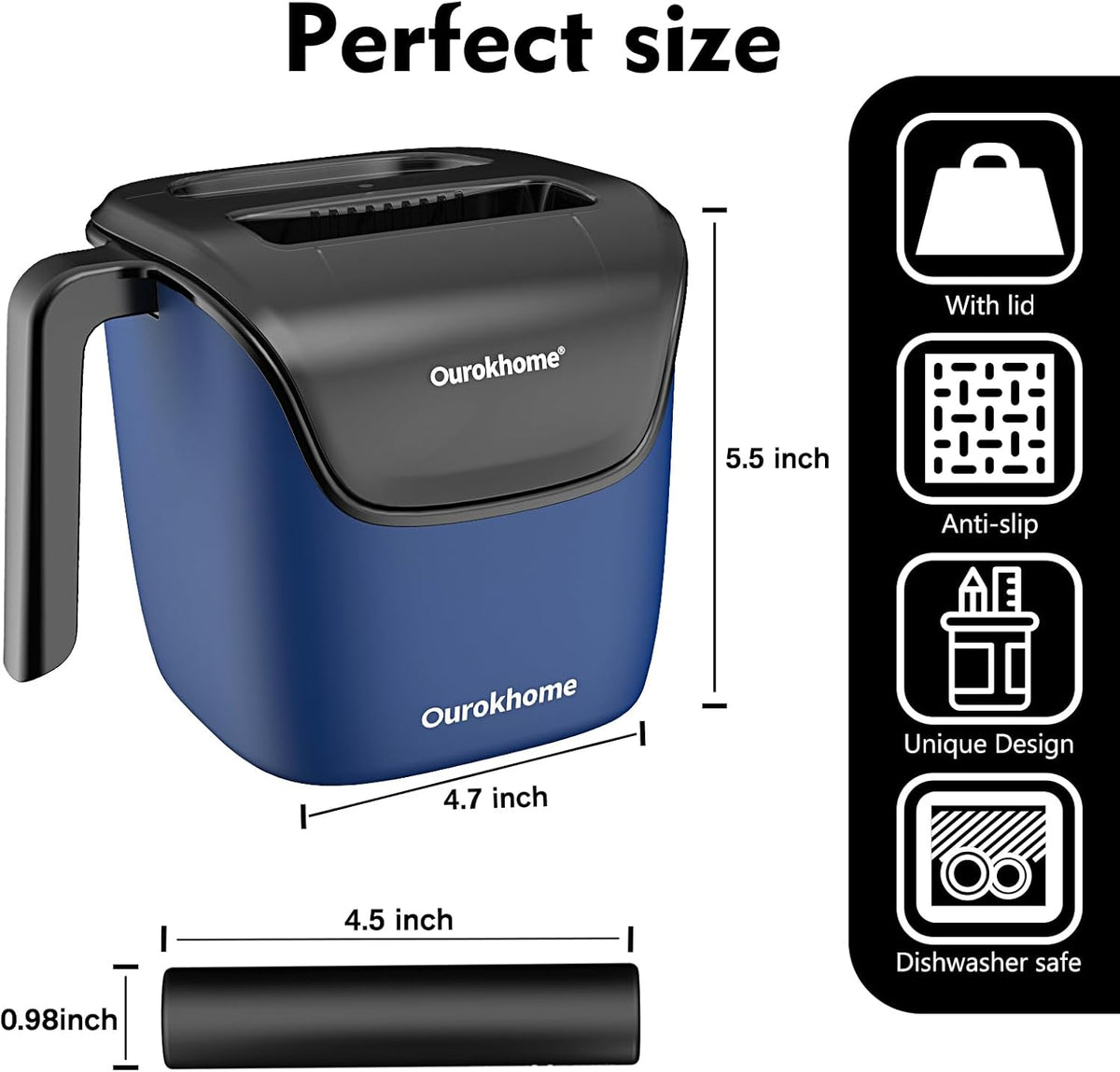 Ourokhome Knock Box Espresso Accessories, The Latest Patented Stainless Steel Espresso Machine Tool for Coffee Ground with Removable Knock Bar, Handle and Lid, Dishwasher safe, 4.8 inch (Deep Blue)