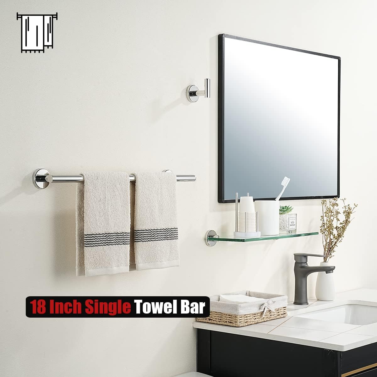 JQK Chrome Towel Bar, 20.5 Inch 304 Stainless Steel Thicken 0.8mm Towel Rack Bathroom, Towel Holder Polished Finished Wall Mount, Useable Length 18 Inch 2 Pack, TB110L18-CH-P2