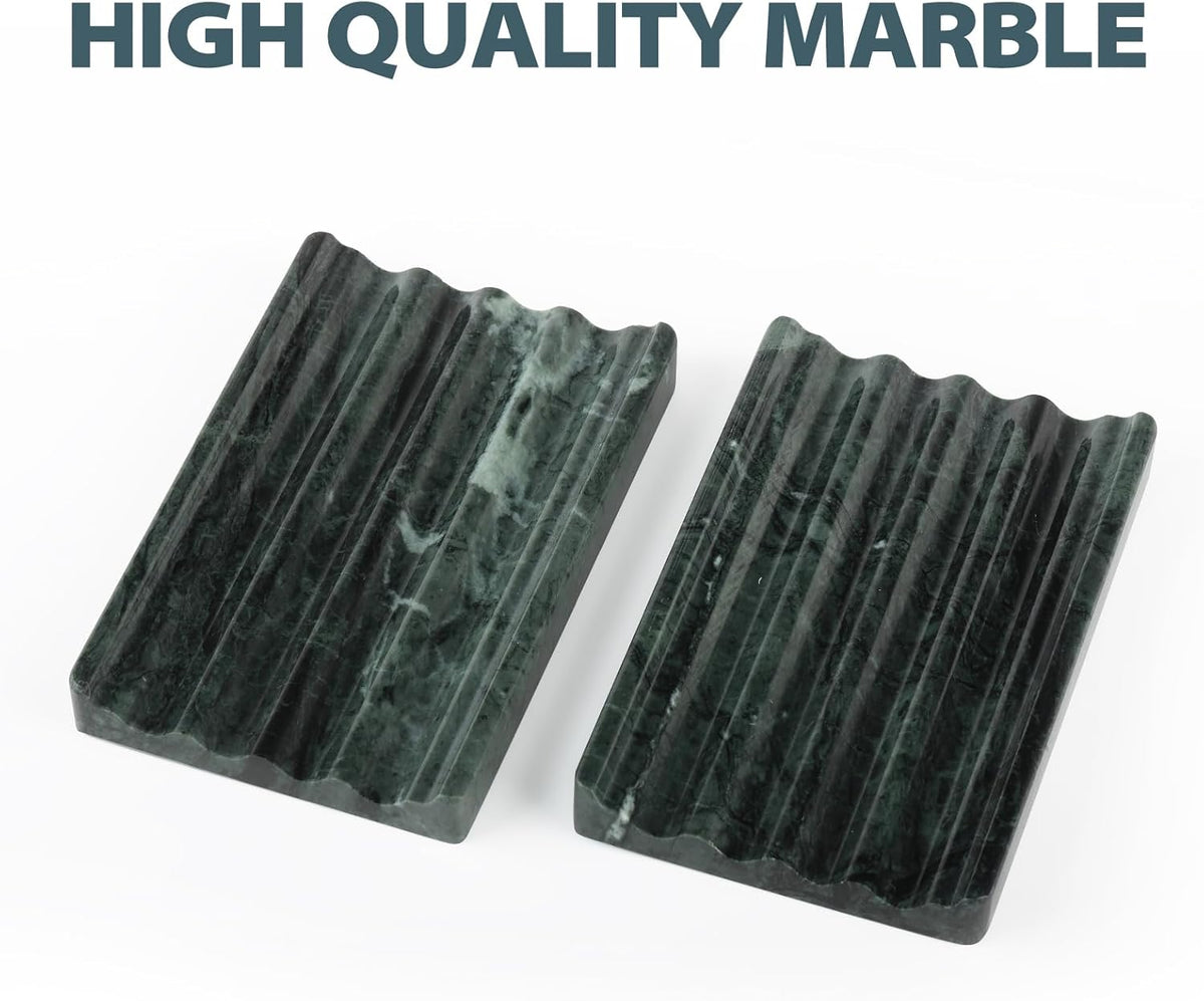 Marble Soap Dish, Soap Holder for Shower, Green Bar Soap Holder with Water Ripple Design, Easy Cleaning Stone Soap Saver for Kitchen Sink，Bathroom, Executive Indian Natural Stone Soap Tray
