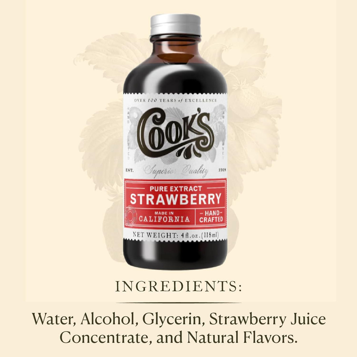 Cook's, Natural Strawberry Extract, for Baking, Tarts, Pies, Candies, Syrup, 128 Ounces (1 Gallon)