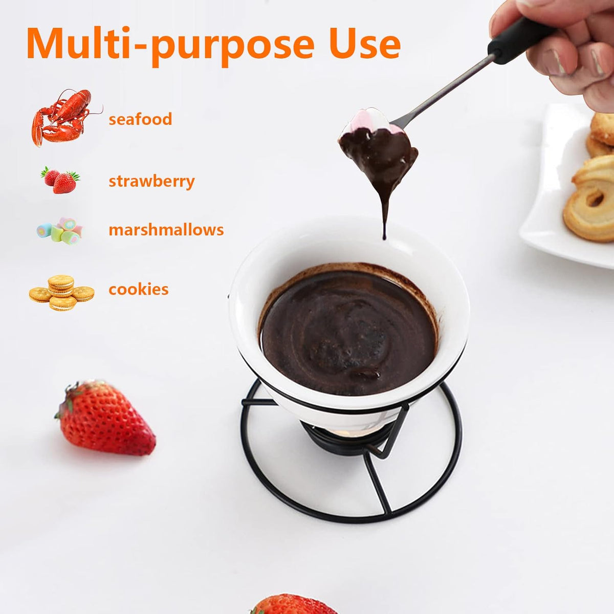 Luvan 4Pcs Fondue Pot Set for Chocolate Butter Cheese, 5oz Butter Warmer for Seafood with 20 Tealight, Ceramic Bowl Oven Microware Dishwasher Safe,Perfect for family dip Fruit,Dessert,Snack