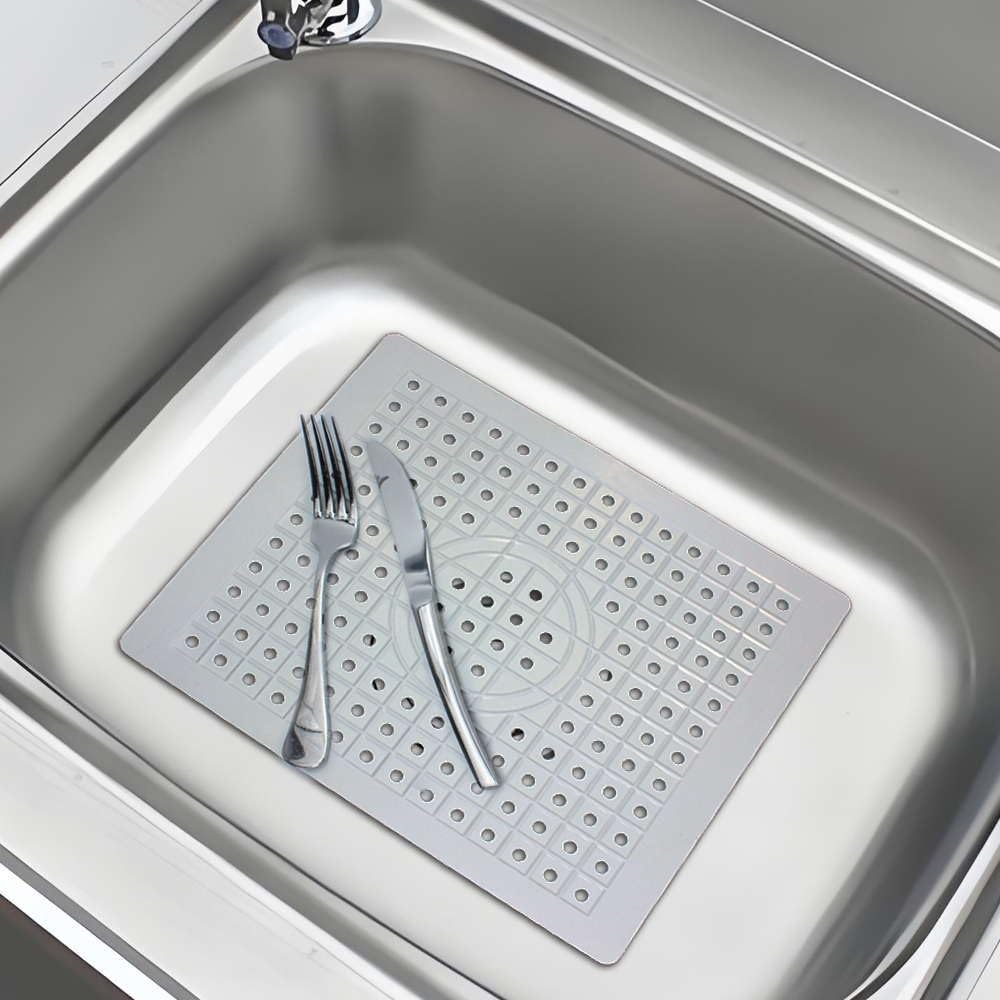 Kitchen Sink Mat, Dish Drying Mat, Sink Protector Mats for Bottom of Kitchen Sink, Fast Draining Sink Mats with Grid, 2 Pack White