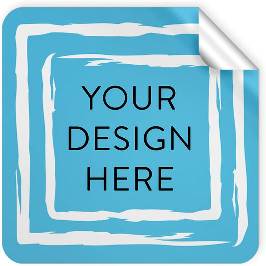 100 Custom Vinyl Stickers - Upload Your own Image, Text, Design, Logo - Personalized Logo Labels for Handmade, Packaging, Bottle, Jars, Candle, Brand Stickers (Blue Swirls, 2x2 Square)