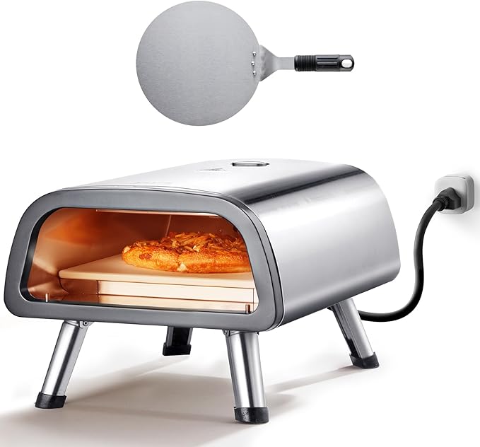 VEVOR 12" Electric Pizza Oven Countertop, Stainless Steel Pizza Maker Machine with Pizza Stone and Spatula, Heats up to 850°F, Multipurpose Indoor & Outdoor Pizza Cooker for Restaurant Home Camping