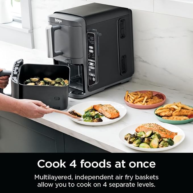 Ninja DoubleStack XL Smart 2-Basket Air Fryer, Smart Cook System, DoubleStack Technology Cook 4 Foods at Once, Space Saving Design, 10 QT, 6-in-1, Smart Finish & Match Cook, Air Fry, Broil, Bake SL451