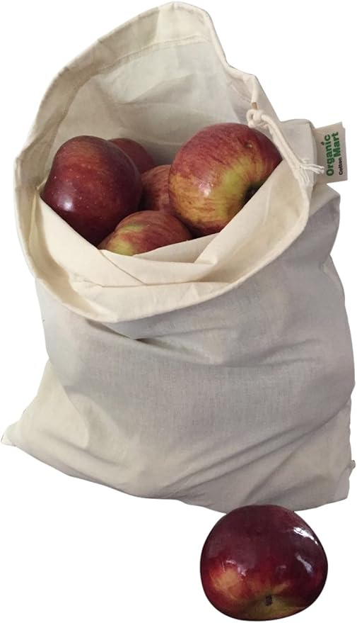 Reusable Produce Bags Cotton Washable - Organic Cotton Vegetable Bags - Cloth Bag with Drawstring - Muslin Fabric Produce Bags - Bread Bag - Set of 6 (2 Large, 2 Medium, 2 Small)