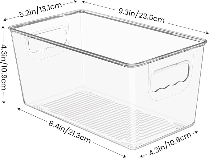 YIHONG Clear Plastic Storage Bins, 4 Pack Small Pantry Organizer Bins with Handle for Kitchen, Freezer,Cabinet,Closet Organization and Storage