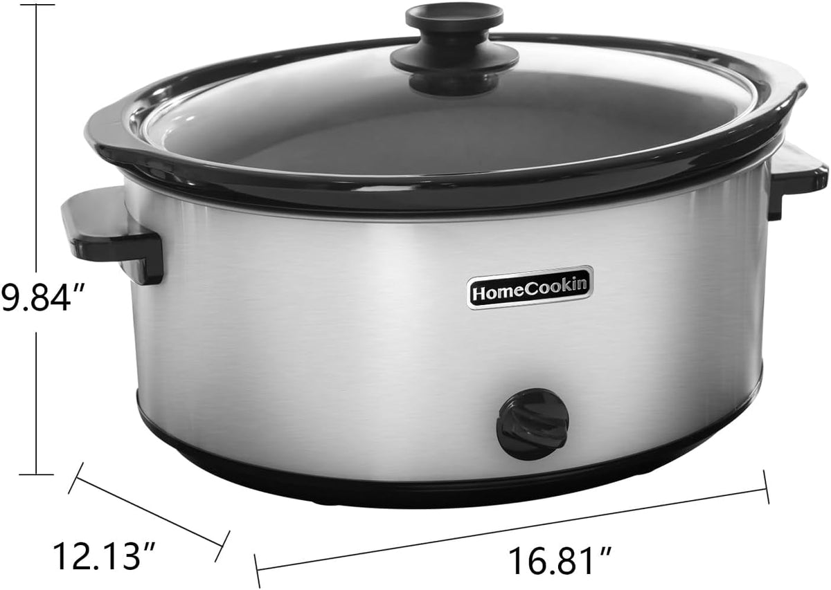 HOMECOOKIN 8 Quart Slow Cooker Oval Manual Pot Food Warmer with 3 Cooking Settings, Stainless Steel