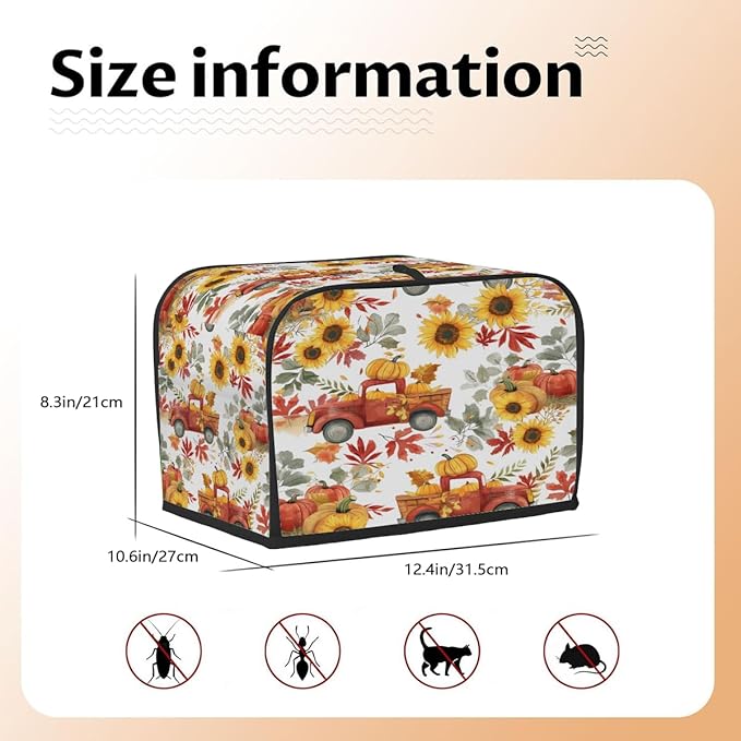 4 Slice Fall Toaster Cover,Thanksgiving Farm Truck Sunflower Small Kitchen Appliance Bread Machine Cover with Pockets,Dust & Fingerprint Protection