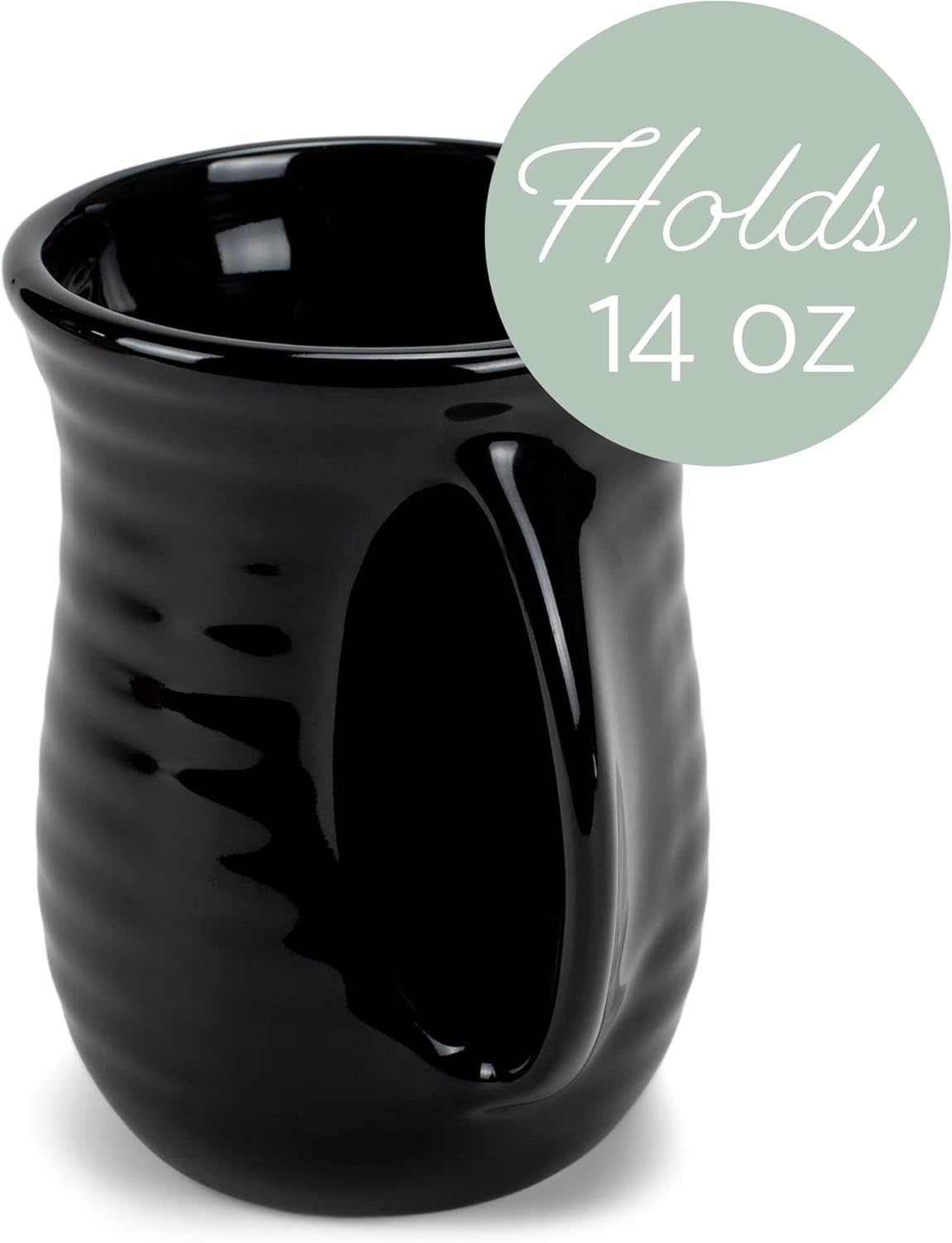 Elanze Designs Ribbed 14 ounce Ceramic Stoneware Handwarmer Mug Set of 4, Black