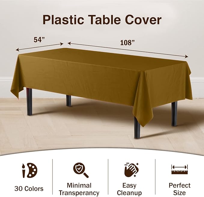Exquisite 66% Thicker Premium Plastic Table Cloth Rectangle Table Cover 0.5 Mil 6 Pack Gold Table Cloth 54 Inch x 108 Inch Disposable Tablecloth Won't Tear Easily Like Cheap Thin Brands