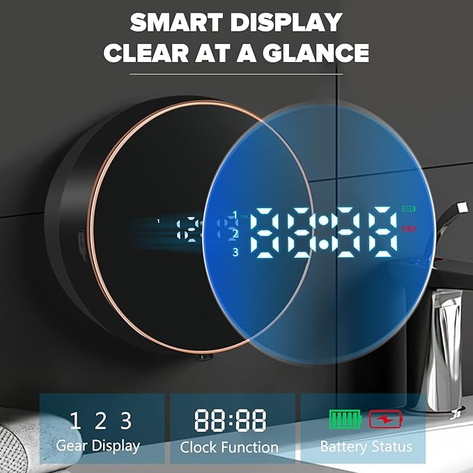 Automatic Soap Dispenser Liquid Bathroom: Wall Mount Rechargeable Touchless Adjustable Auto Smart Electric Plastic Black Soap Dispenser with Clock - Kitchen - Hand Dish Lotion Couple Kids