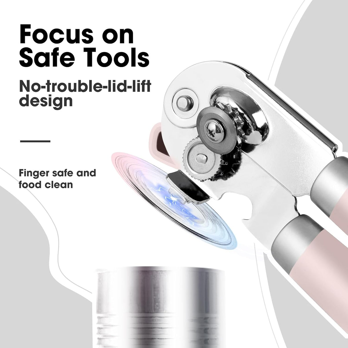 Beneno Can Opener Manual with Magnet, Hand Held Heavy Duty Can Opener with Durable Sharp Blade Smooth Edge, Big Effort-Saving Knob, Soft Grip Rubber Handle, Multifunctional Bottle Opener, Light Pink