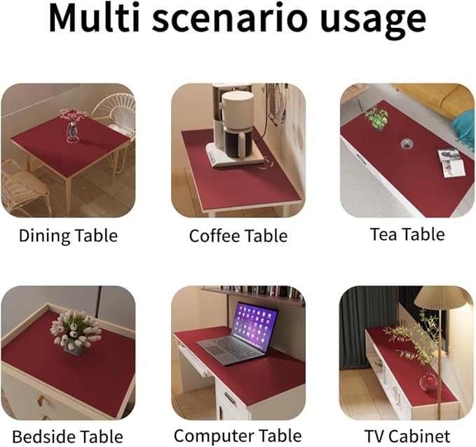 Leather Table Pad,1.8mm Thick,40x72 Inch,Dining Table Pad,Table Pads for Dining Room Table Rectangular,Table Protector for Dining Room Table,Dining Table Cover(Black+Wine Red,40x72)