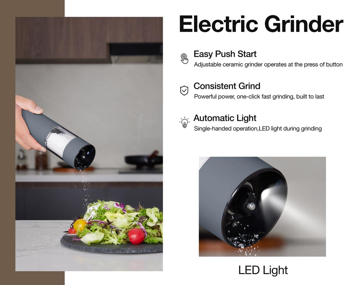 Stainless Steel Electric Salt and Pepper Grinder Set (Wedgwood Blue) - 2 Pack Rechargeable Mills with LED Light, 6 Adjustable Grind Modes & Rustproof Design - Premium Kitchen Tool with USB-C Charging