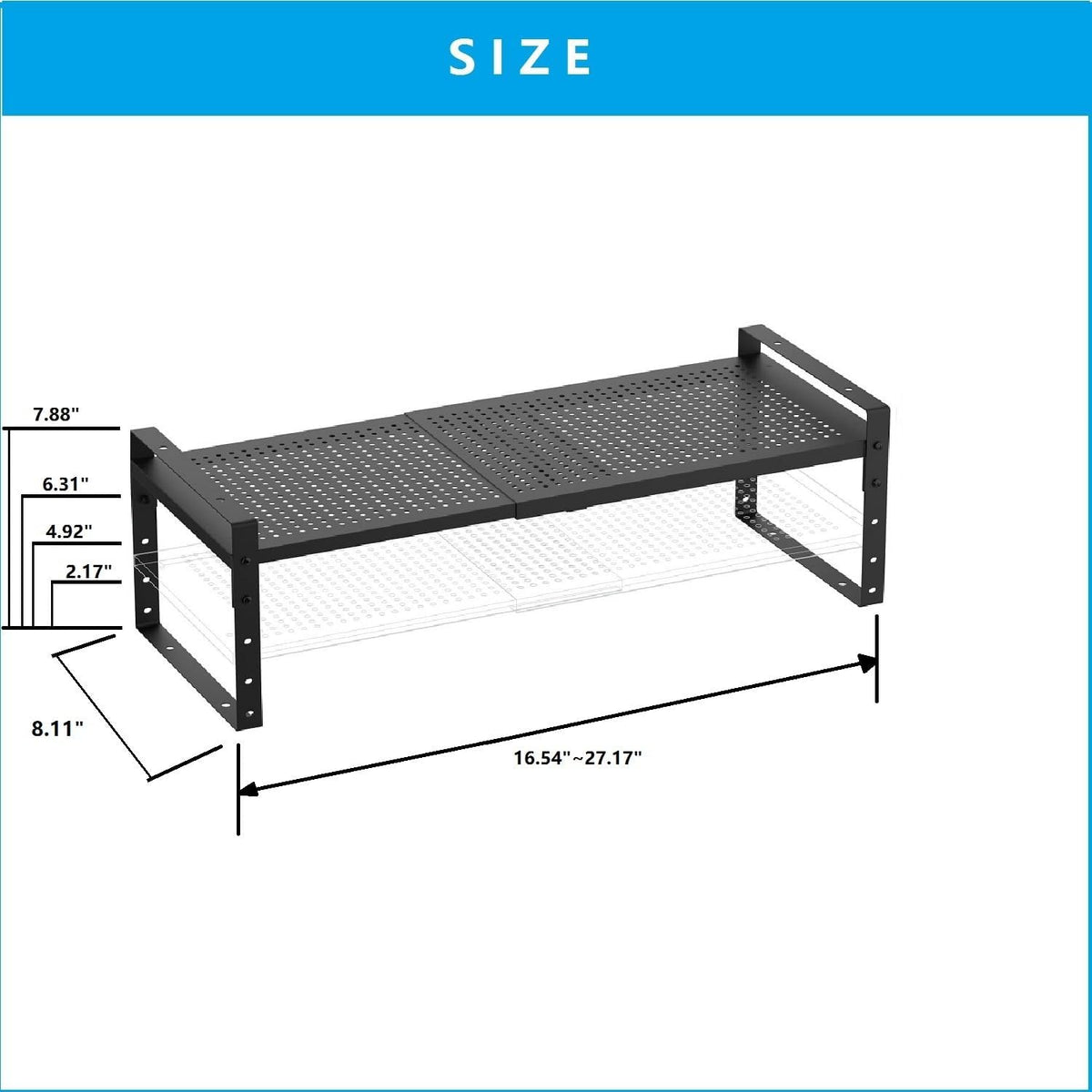 Expandable,Adjustable & Stackable Spice Rack, Cabinet Kitchen Countertop Shelf Organizer,Metal Pantry Storage Shelves - Space-Saving Storage Solution(1Pack/Black/Medium)