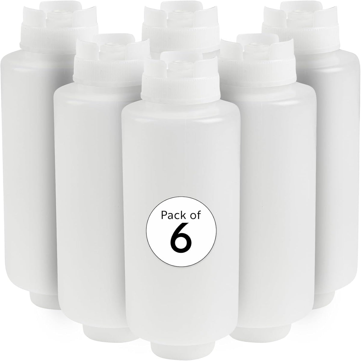 Restaurantware First In First Out 32 Ounce Condiment Squeeze Bottle 6 Refillable Lid FIFO Squeeze Bottle - Precision Dispensing Tip Flexible Clear Plastic Squeeze Bottle For Sauces