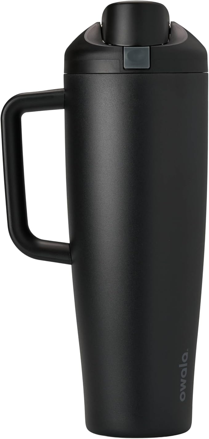 Owala FreeSip Tumbler Insulated Stainless Steel Water Bottle with Built-in Straw and Side Handle, For Travel, Work, School, and Sports, 40oz, BPA Free, Leak Proof, Very, Very Dark