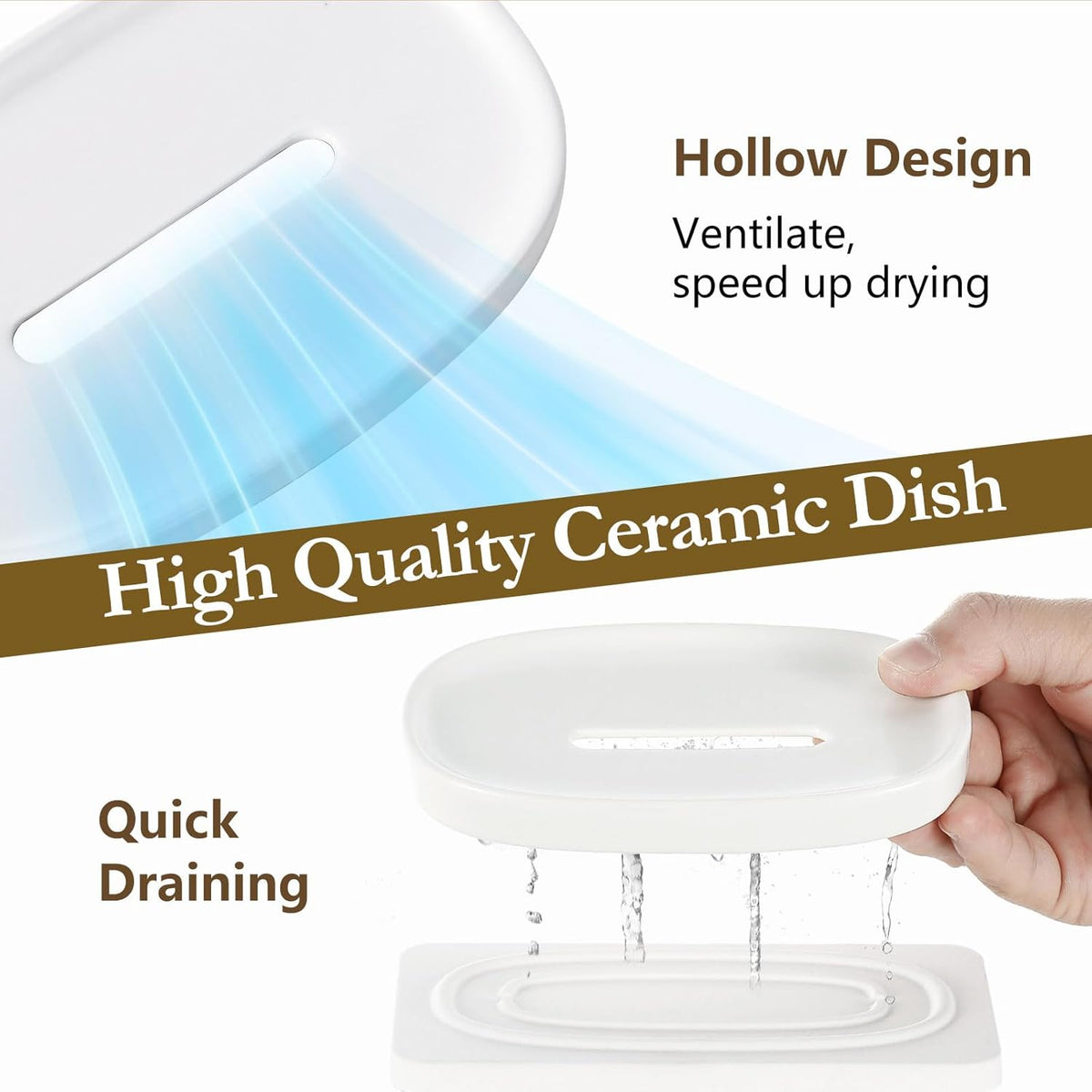 Shinowa Soap Dish (Dual Layer), 4.72 * 2.95'' Ceramic Soap Container and 5.12 * 3.27'' Diatomaceous Earth Tray, Quickly Drain Water and Dry, Dish Soap Holder for Kitchen, Bathroom, Shower
