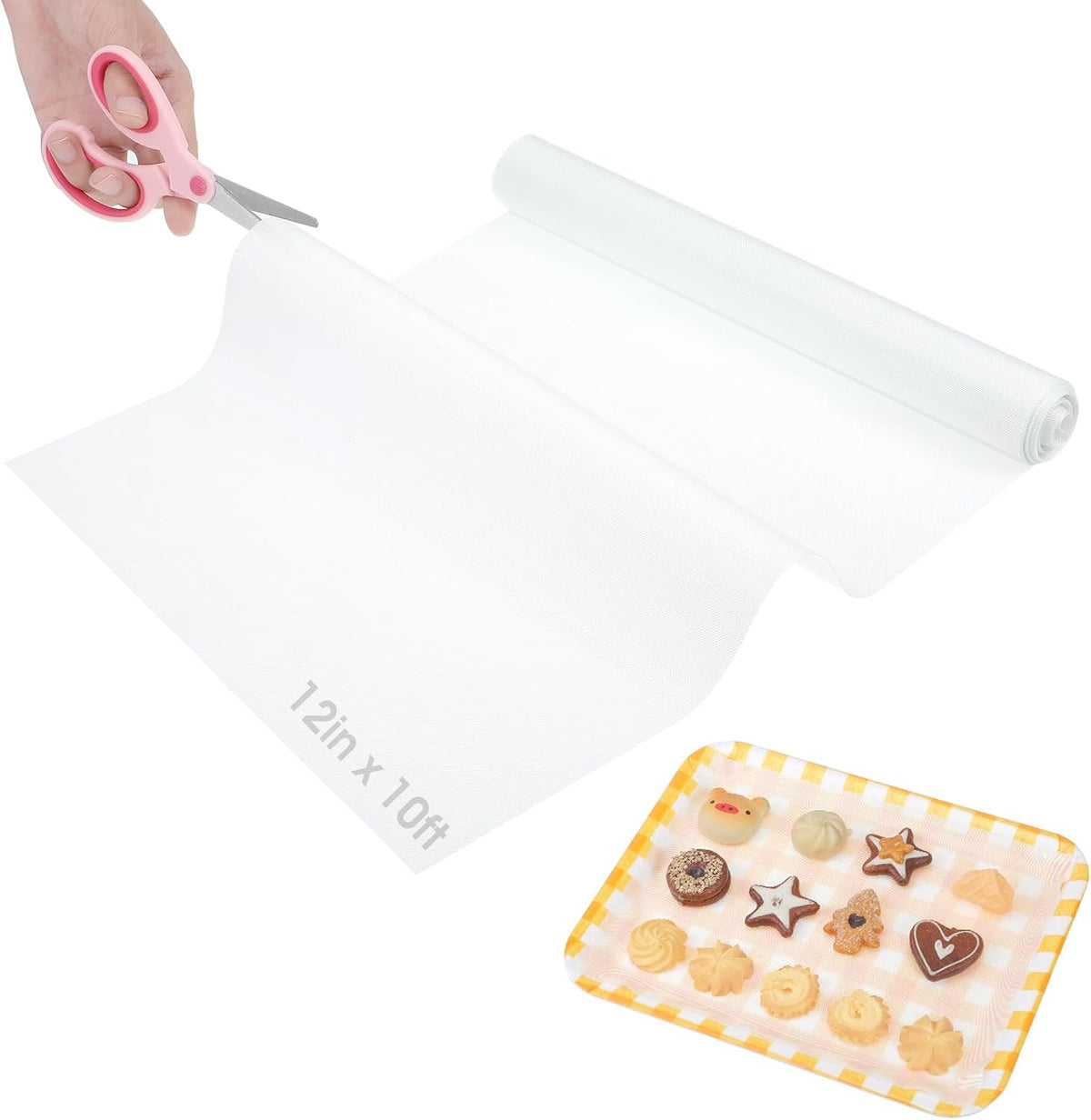 Silicone Baking Mat Roll -12IN x 10FT Non Stick Heat Resistant Food Grade Baking Mats, No Slip Reusable Freeze Dryer Mat,Pastry Mat,Countertop Protector Mat, Washable Oil-Proof Refrigerator Liners