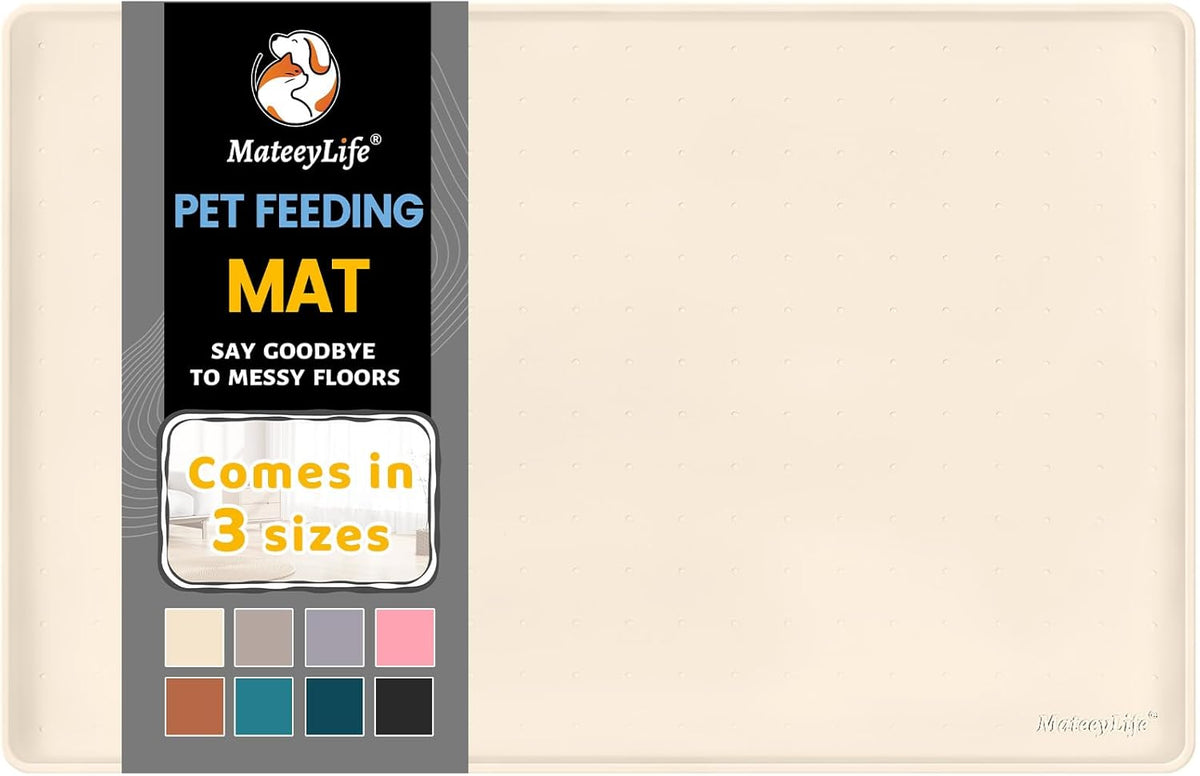 MateeyLife Silicone Cat & Dog Food Mat for Floors Waterproof, Anti-Slip Dog Bowl Mats for Food and Water, Pet Feeding Mats with Lip to Prevent Spills, Pet Placemat for Messy Drinkers to Protect Floors