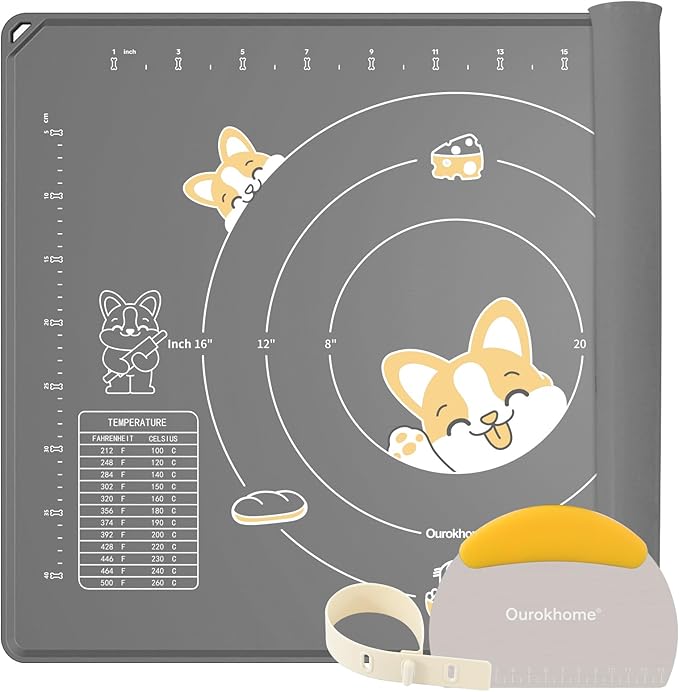 Ourokhome Silicone Baking Mat Sheet and Pastry Dough Cutter, 0.5 Inch Thick 28" X 20" BPA free Silicone Rolling Mat, Non-Stick and Anti-Slip, Dishwasher Safe (Gray)