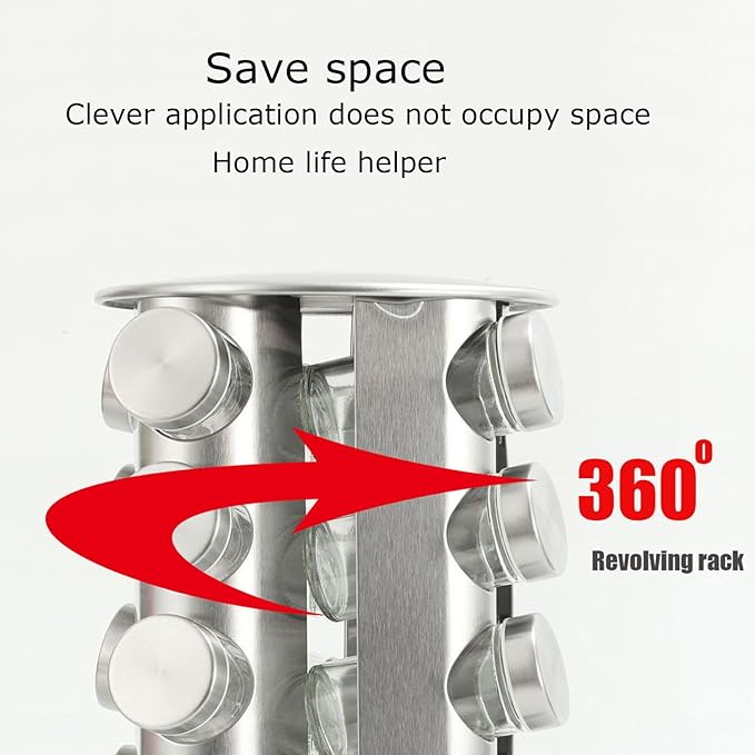 Spice Rack, Spice Rack Organizers for Countertop, Rotating Countertop Spice Rack, Revolving Spice Rack for Kitchen, Kitchen Gadgets, Organizer Rack with Spice Jars (Silver, RoundHead_20Jars)
