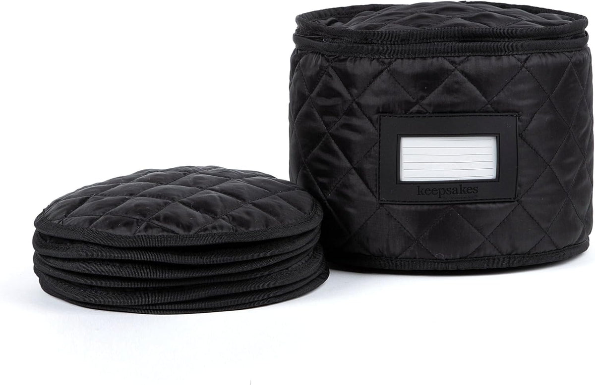 Covermates Keepsakes - Dish Storage - Padded Protection - ID Window - Stain Resistant - Machine Washable - China Storage, Black