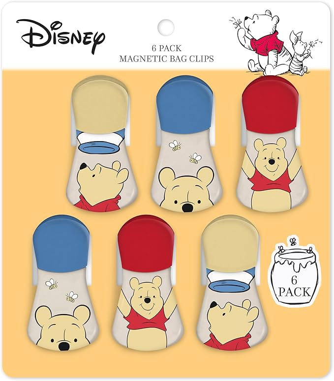 Disney Magnetic Chip Clips – Set of 6 Bag Clips for Food Storage - Mickey, Minnie, Lilo & Stitch, Winnie The Pooh – Durable Airtight Bag Chip Clips for Pantry & Fridge Use