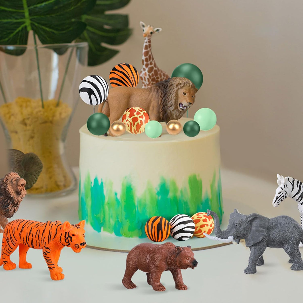 108 Pcs Balls Cake Topper DIY Cupcake Insert Foam Balloons for Cake Baking Wedding Anniversary Birthday Decoration(Leopard,Green,Orange,Gold,Multi Sizes)