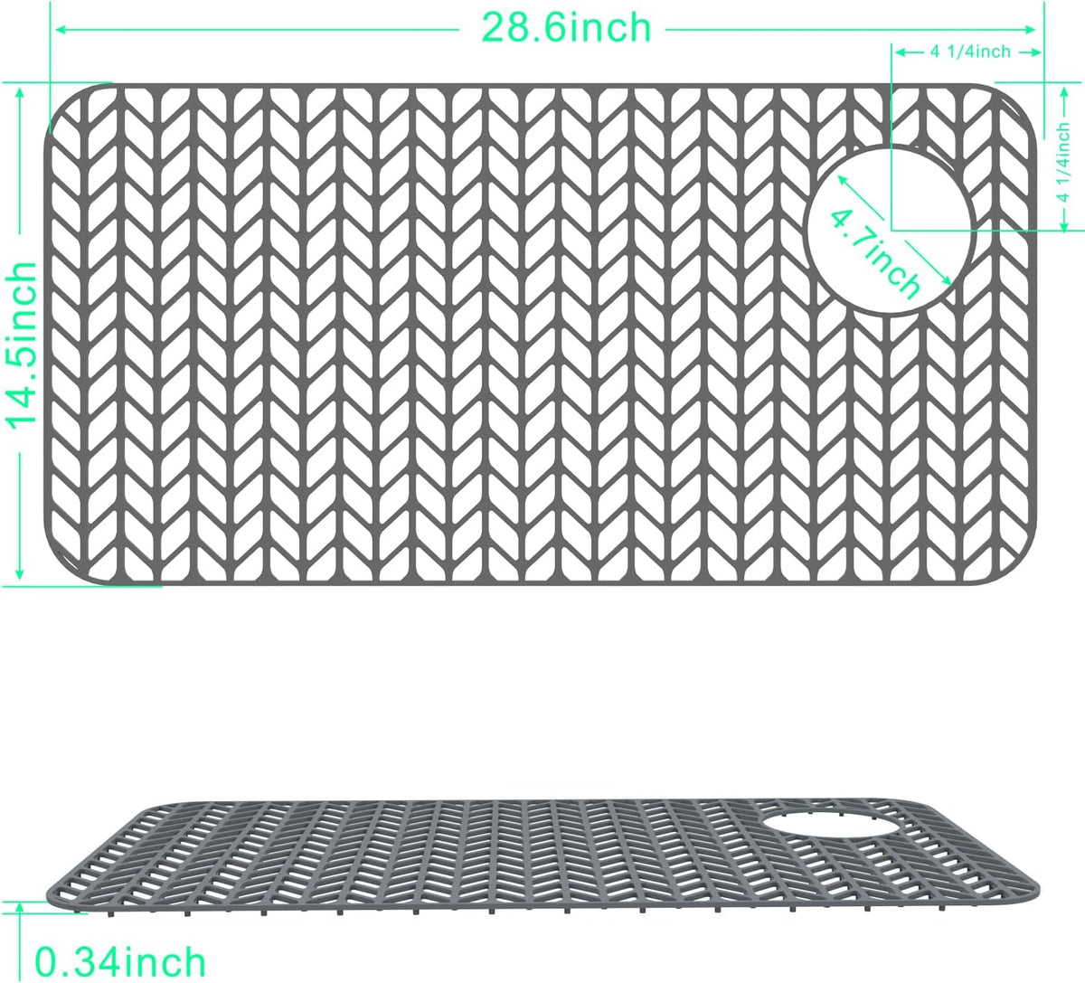 GUUKIN Sink Protectors for Kitchen Sink - 28.6"x 14.5" Silicone Kitchen Sink Mat Grid for Bottom of Farmhouse Stainless Steel Porcelain Sink with Right & Left Drain（Grey）, 2814R