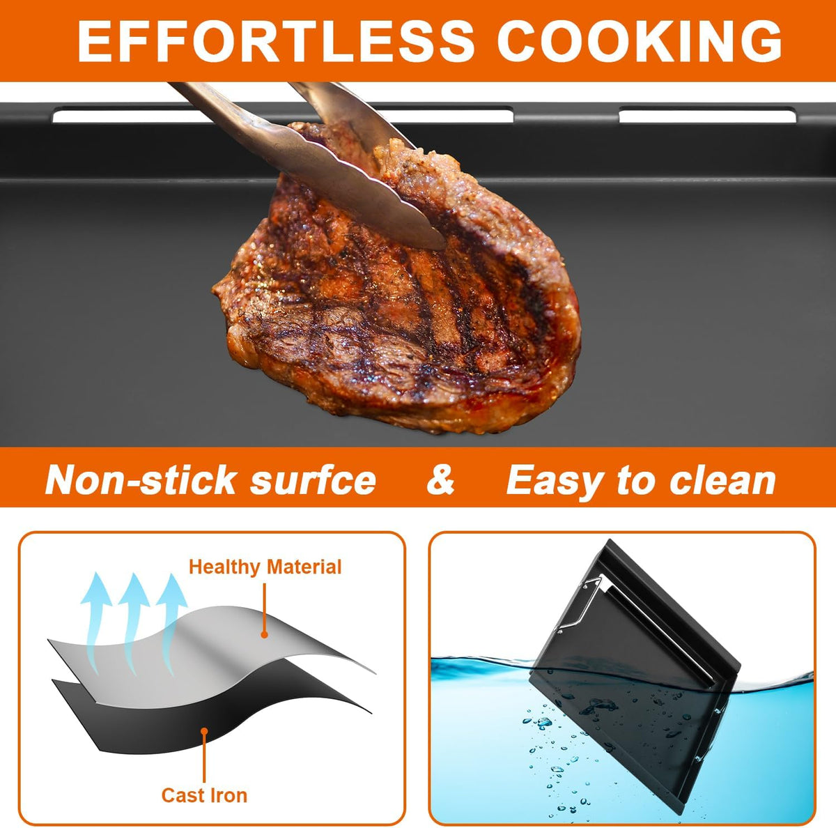 17" Full-Size Griddle Insert for Charbroil Performance 2 Burner 463630021 463660421 463630422 463660021 463655421 463655021, Replacement for G426-0004-W1 G426-0005-W1, Flat Top Griddle for Nexgrill