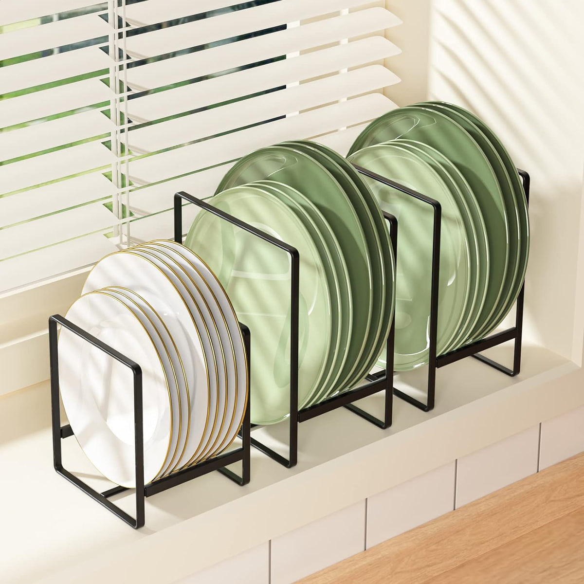 2 Pack Large Plate Holders Organizers Upright Cabinet Dish Drying Racks Metal Plate Dish Organizers Racks Stands for Countertop and Cupboard 7.87in. x 6.29in. x 4.52in. Black