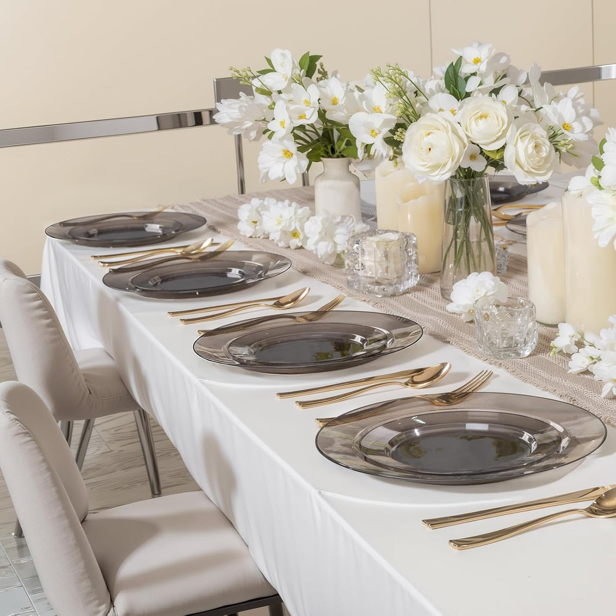 I00000 102 Pcs Clear Black Plastic Plates, Black Disposable Party Plates Include 51 Dinner Plate 10’’ and 51 Dessert Plate 7’’ Perfect for Birthday, Party & Wedding