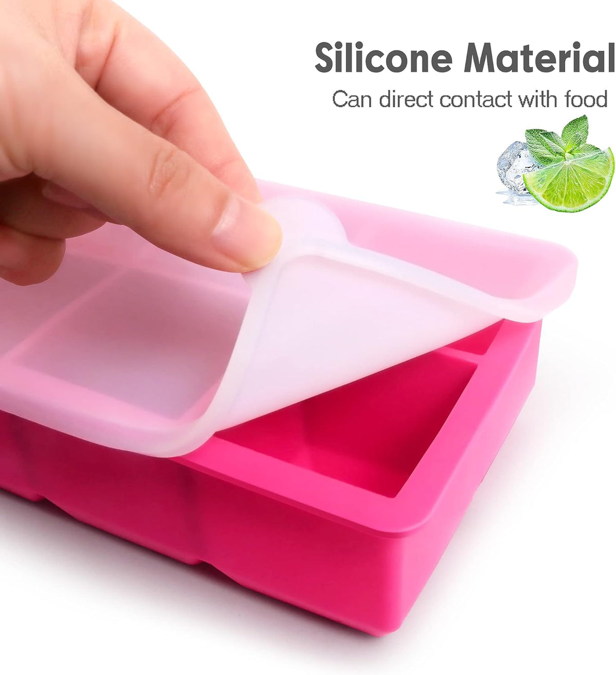Silicone Ice Cube Trays with Lids,Large Square Ice Cube Molds for Freezer, Whiskey, Cocktail, Stackable Flexible and Reusable & Easy Release BPA Free (2 Pack&Dark Gray and Rose)