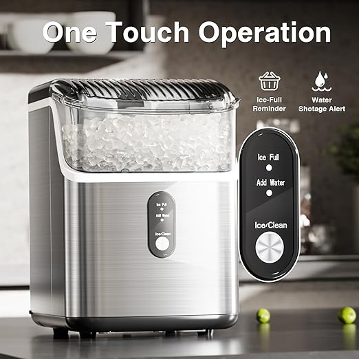 Antarctic Star Nugget Ice Makers Countertop, Pebble Ice Machine with Chewable Pellet Ice, 34Lbs/24H, Self-Cleaning, Sonic Ice, One-Click Operation, for Kitchen,Office Stainless Steel Silver