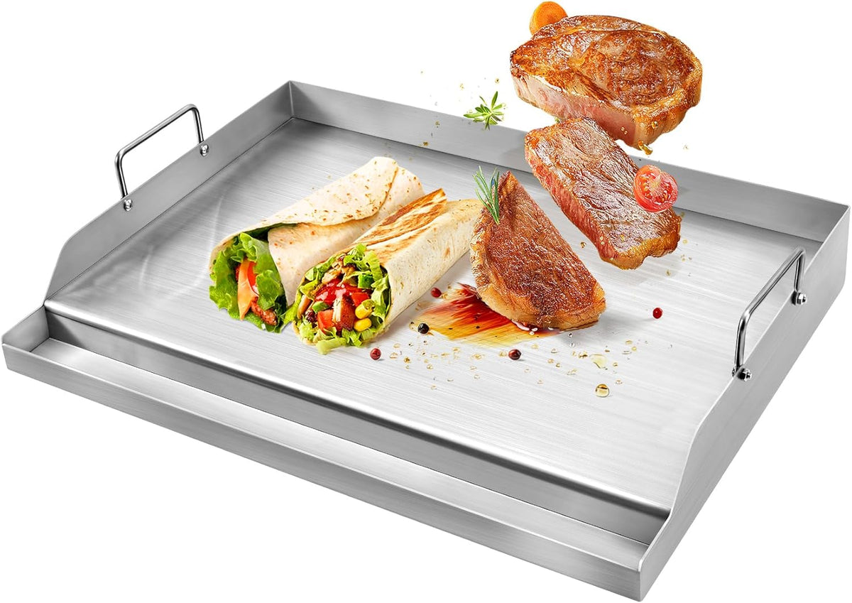 GGC Universal Griddle for Gas Grills, 25" x 16" Flat Top Griddle Plate for Gas Stove, Stainless Steel Griddle for Camping Stove, Nonstick Cooking Griddle for Charcoal, Tailgating, Parties