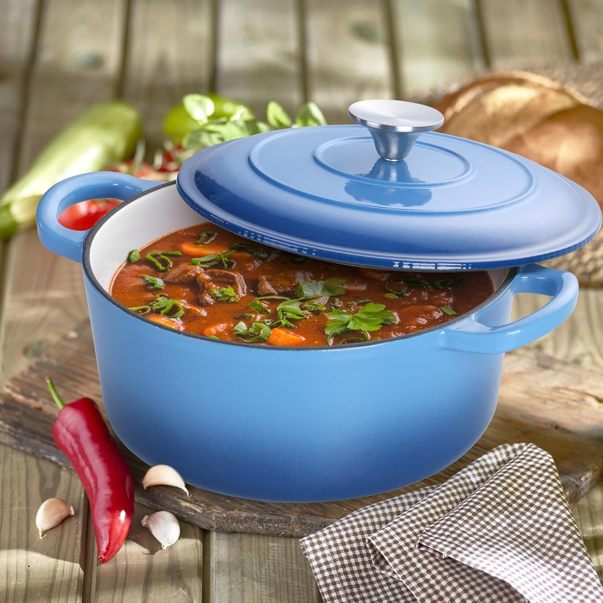 3 Qt Enameled Cast Iron Dutch Oven with Lid, E-far Small Round Nonstick Dutch Oven Pot for Bread Baking Braising Stews Roasting Cooking, Heavy Duty, Induction & Oven Safe - Blue