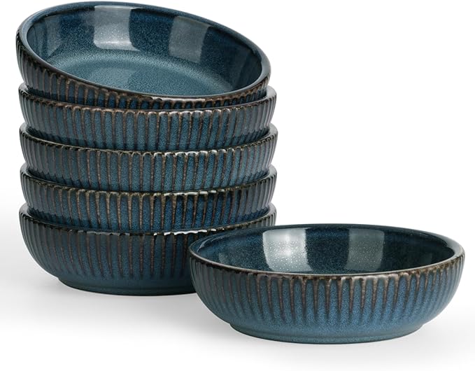 famiware Starlight Soy Sauce Dish Ceramic Dipping Bowls Set of 6, 3 oz Individual Dip Sauce Cups/Bowls/Dishes/Plates, Small Serving Bowl for Side Dishes, Dessert, Ice Cream, Condiment, Starry Blue