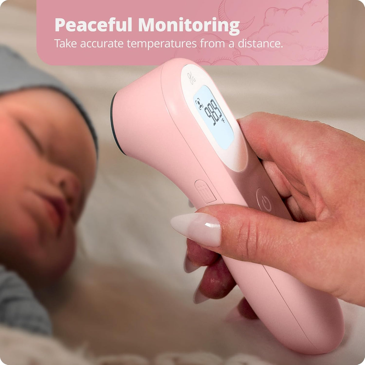 Greater Goods No-Touch Infrared Digital Thermometer for Adults, Kids, and Babies, Forehead Thermometer with Ergonomic Grip, Fever Alarm, HSA FSA Eligible, Blush Pink