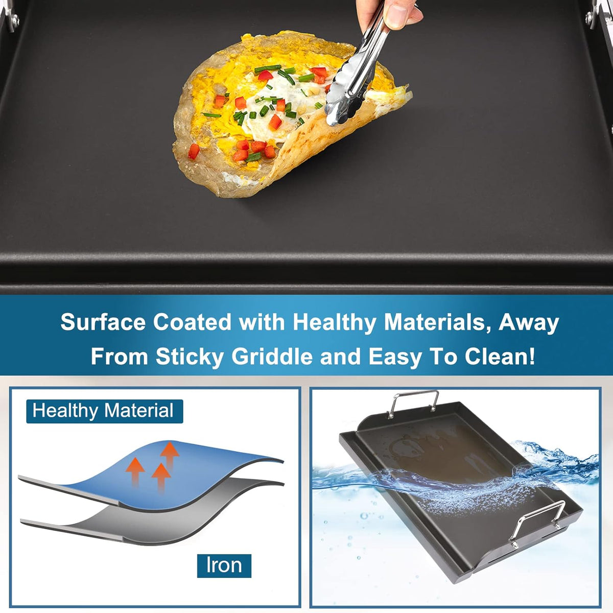 Utheer 25" x 16" Pre-Seasoned Nonstick Cast Iron Griddle for Gas & Charcoal Grills – Universal Flat Top with Grease Groove, Reinforced Ridges & High Sidewalls, Great for Parties, Camping & Tailgating