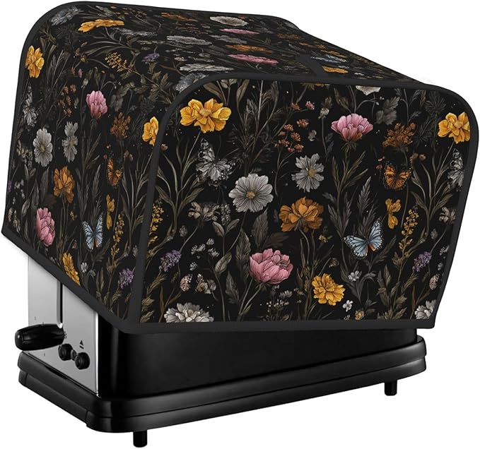 Toaster Cover 4 Slice Flower Butterfly Boho Botanical Kitchen Small Appliance Covers with Pockets Dust and Fingerprint Protection